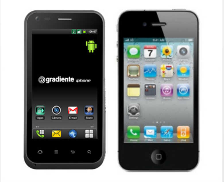 Irmãos? 'iPhone' da Gradiente (esq) e iPhone 4S possuem visual parecido.