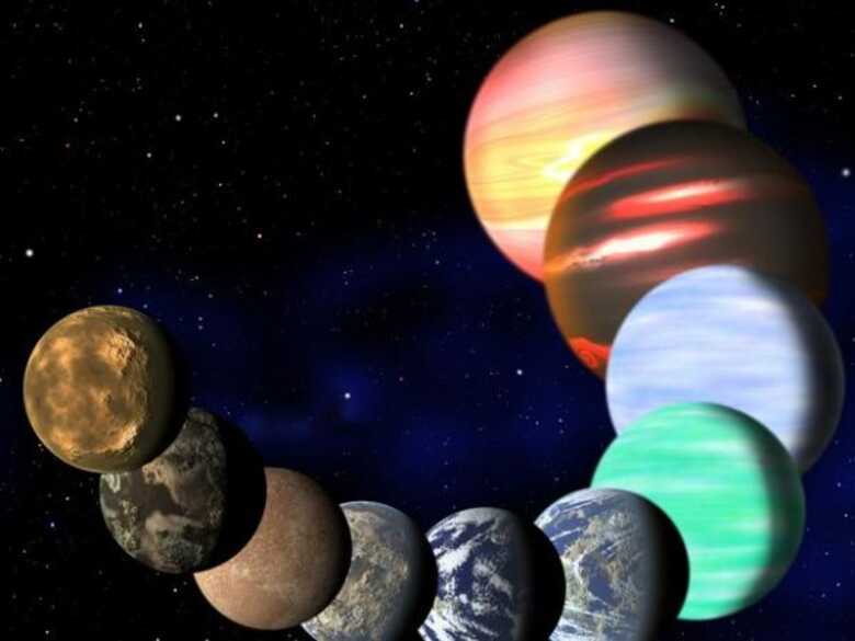 Imagem artística mostra diferentes tipos de planetas na Via Láctea detectados pelo Kepler.