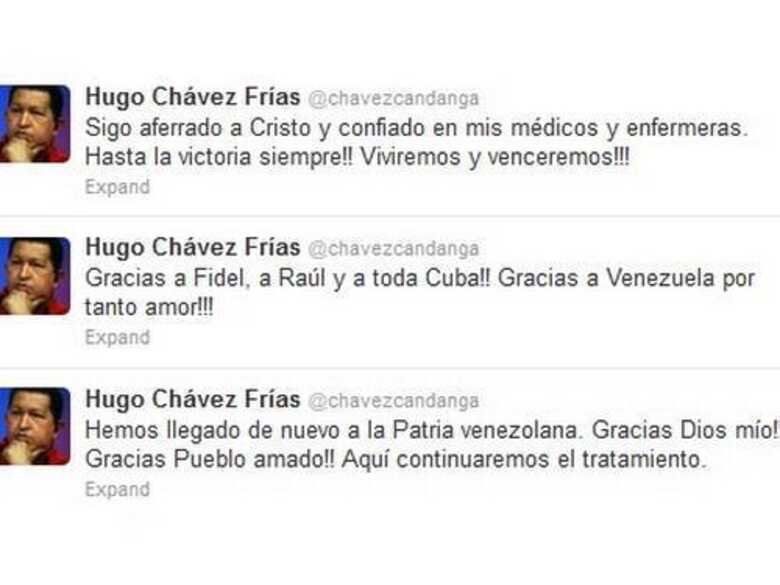 Mensagens de Hugo Chávez em seu Twitter @chavezcandanga.