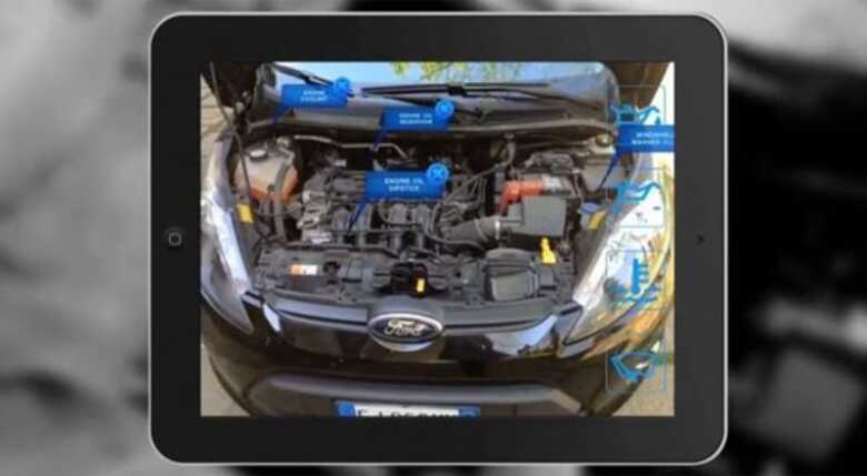 Aplicativo para smartphones e tablets usa realidade aumentada para ajudar a consertar o motor do carro.
