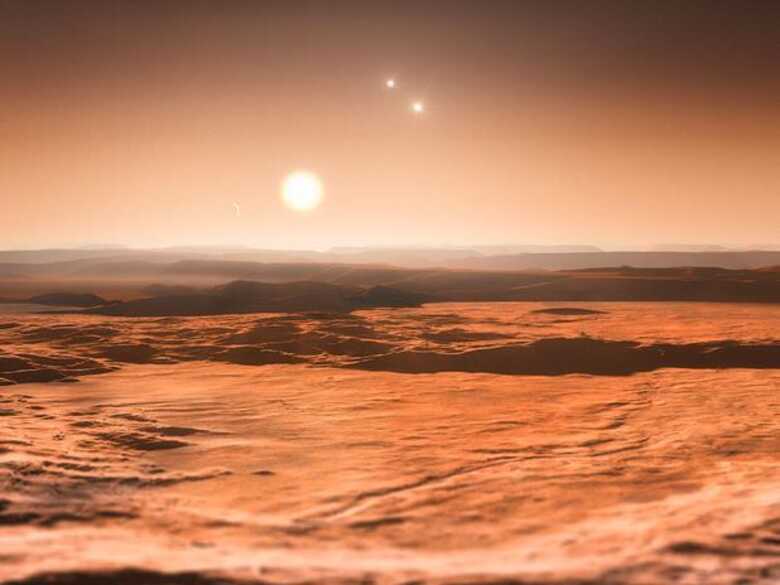 Impressão artística mostra uma vista do exoplaneta Gliese 667Cd em direção à sua estrela progenitora. (Foto: ESO/M. Kornmesser/Divulgação)