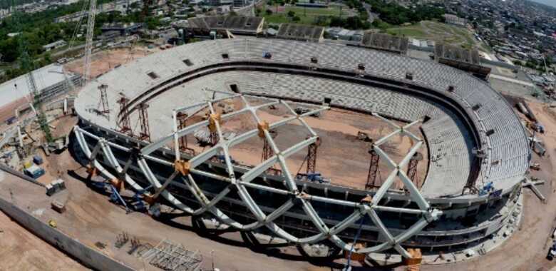 Obra da Arena Amazônia, em Manaus, ultrapassou 70% do seu cronograma de construção. (Foto: Divulgação)