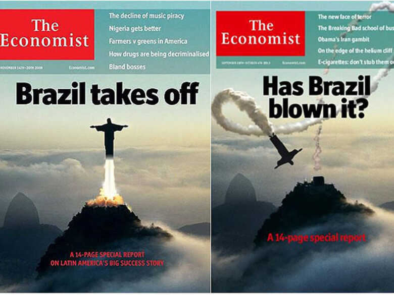 Capa otimista da Economist em 2009 e capa pessimista desta semana. (Foto: Reprodução)