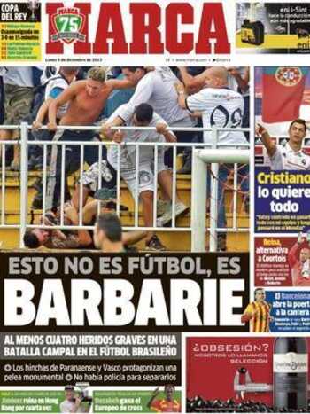 Na Espanha, jornal Marca estampa briga na capa. (Foto: Reprodução)