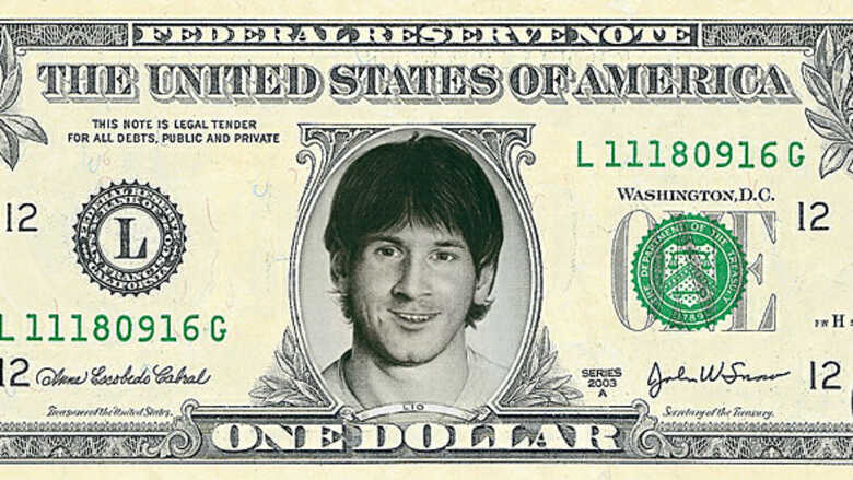 Imagem brinca com foto do jogador em nota de um dólar. (Imagem: reprodução)