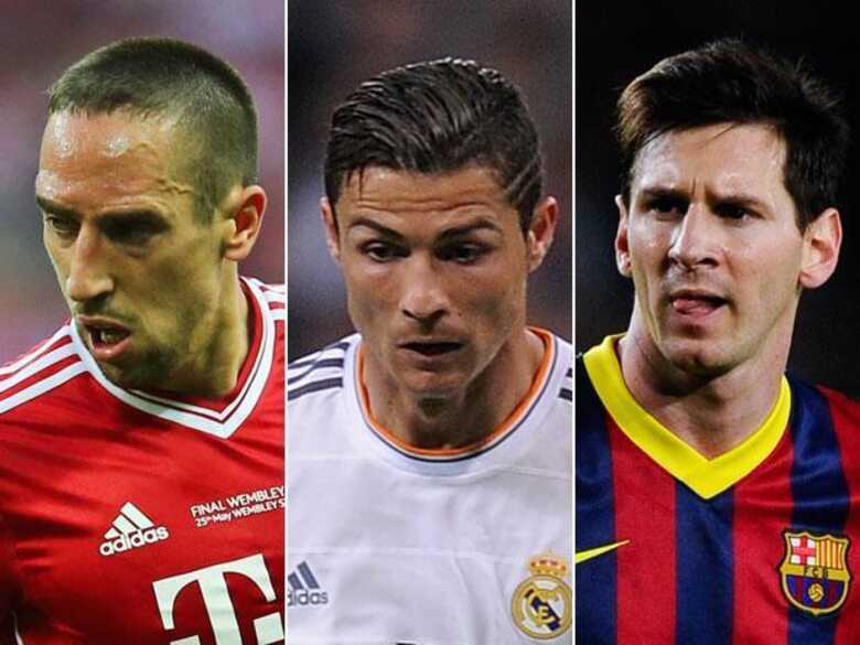 Ribéry, Cristiano Ronaldo e Messi: finalistas à Bola de Ouro em 2013. (Foto: Getty Images)