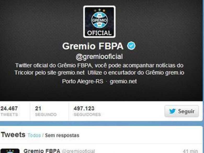 Twitter do Grêmio foi invadido neste sábado. (Foto: Reprodução)