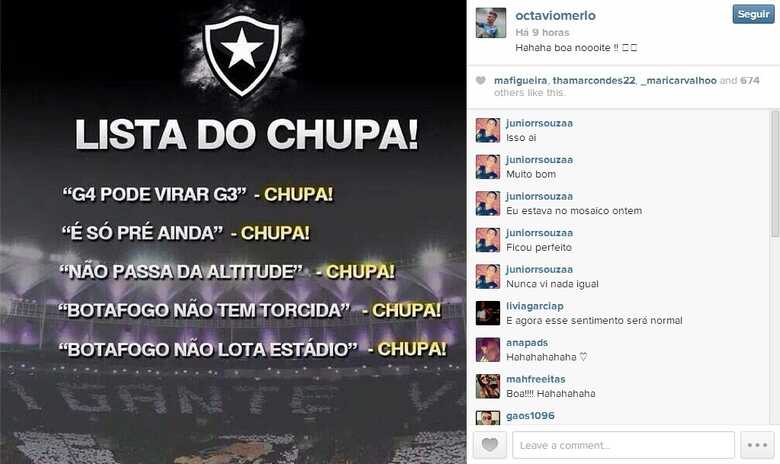 Octavio lançou a 'lista do chupa' rebatendo todas as 'secadas' dos rivais. (Foto: reprodução/Instagram)