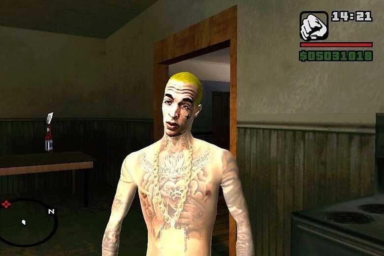 A aparência do protagonista do jogo pode ser alterada para a do MC Guimê em 'GTA: San Andreas'. (Imagem: reprodução)