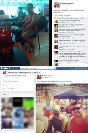 Post da professora universitária que causou revolta nas redes sociais; abaixo, o advogado Marcelo Santos aparece ao lado de estátua de Drummond com a camiseta ironizada. (Foto: reprodução/Facebook)