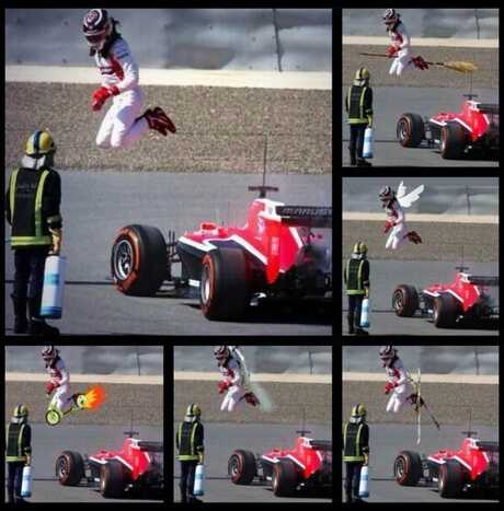 Incrível pulo de Max Chilton rendeu inúmeras montagens e brincadeiras na internet (Foto: reprodução/Twitter)