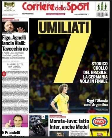 'Humilhados'. Assim o italiano Corriere dello Sport definiu a seleção brasileira. (Imagem: reprodução)
