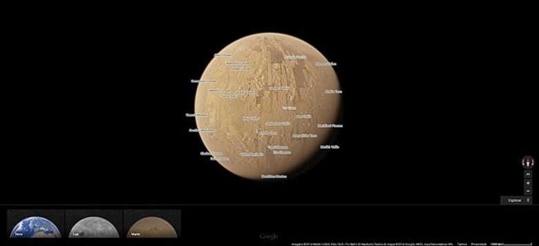 Google inclui Marte e Lua no Google Maps, em homenagem ao envio do robô Curiosity, há dois anos. (Foto: reprodução)