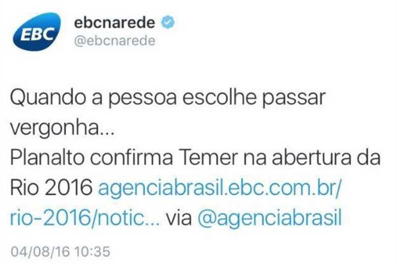 Postagem da EBC no Twitter