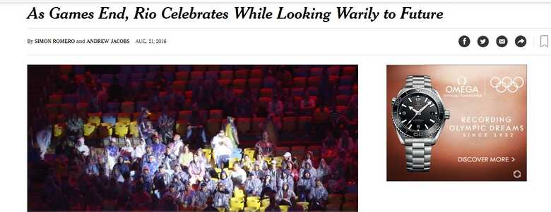 "Com o fim dos jogos, Rio celebra enquanto olha para o futuro com cautela"" (Tradu&ccedil;&atilde;o Livre)