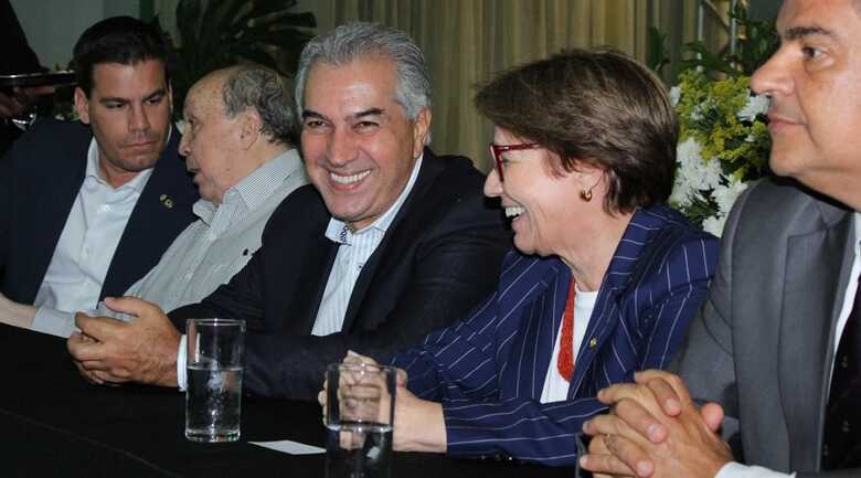 O governador Reinaldo Azambuja e a ministra Tereza Cristina, durante a abertura da Expogrande