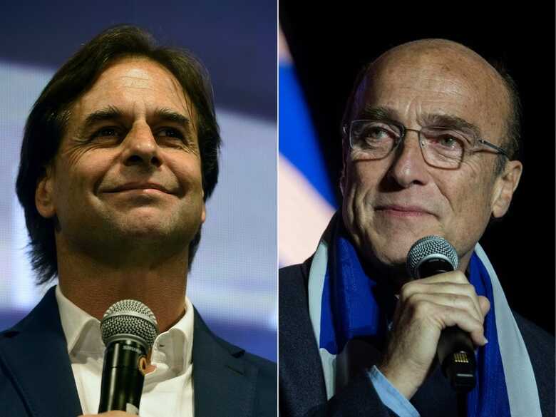 Luis Lacalle Pou (E) e Daniel Martínez (D), candidatos a presidente do Uruguai