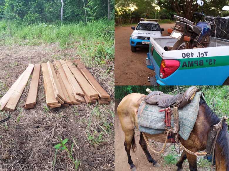 Infratores utilizavam de um cavalo e uma moto para retirar madeira do local de preservação