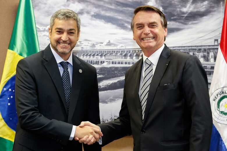 O presidente do Paraguai, Mário Abdo Benitez durante encontro com o presidente Jair Bolsonaro