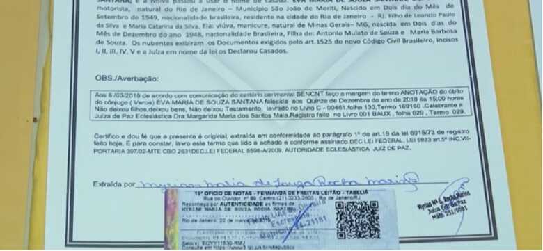 As certidões de casamentos tinham a firma reconhecida por Myrian de Souza , que usava, inclusive, um carimbo com matrícula de juiz de paz