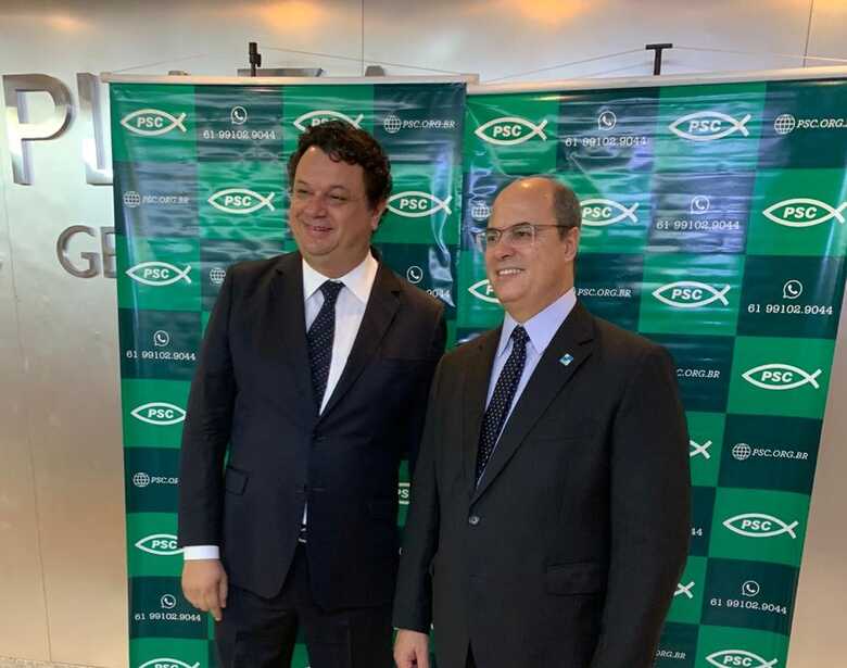 Paulo Matos e Wilson Witzel durante evento do PSC em Brasília