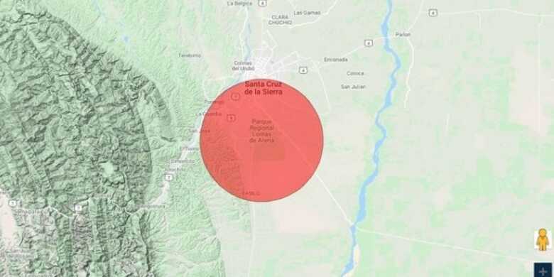 Localização do tremor apresentada na cidade de Santa Cruz de La Sierra