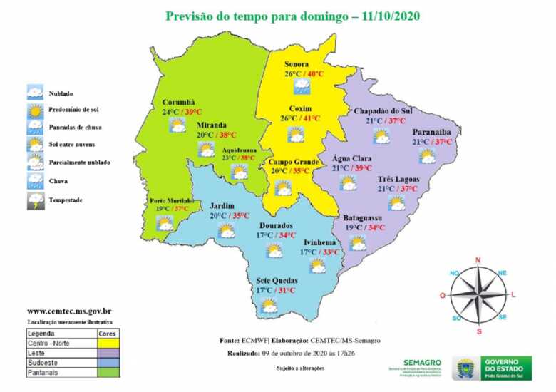 Para a Capital, a mínima está estimada em 20°C e a máxima em 35°C.