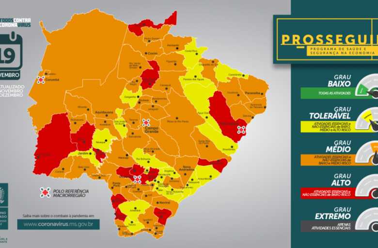 Aral Moreira, Bataguassu, Coronel Sapucaia, Guia Lopes da Laguna, Itapor&atilde;, S&atilde;o Gabriel do Oeste, Sonora e Tr&ecirc;s Lagoas entram na faixa vermelha