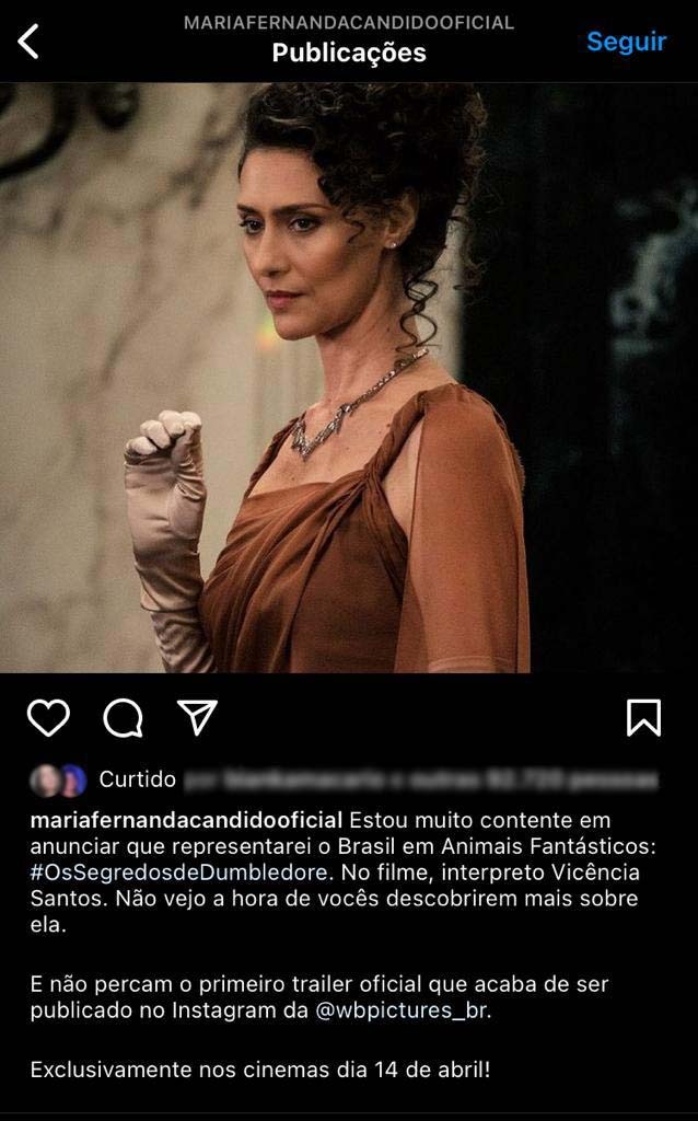 Maria Fernanda Cândido estará em novo filme do universo Harry