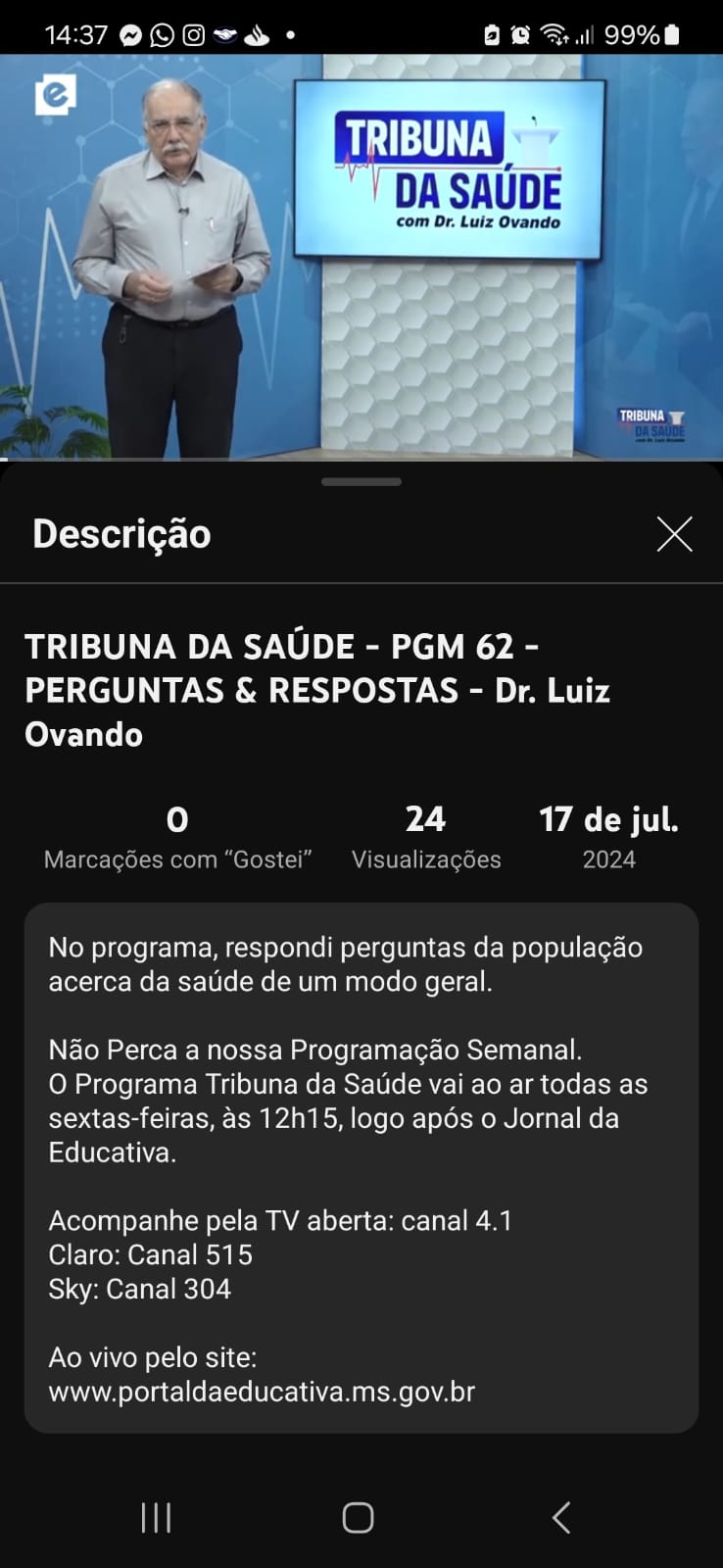 Reprodução Youtube