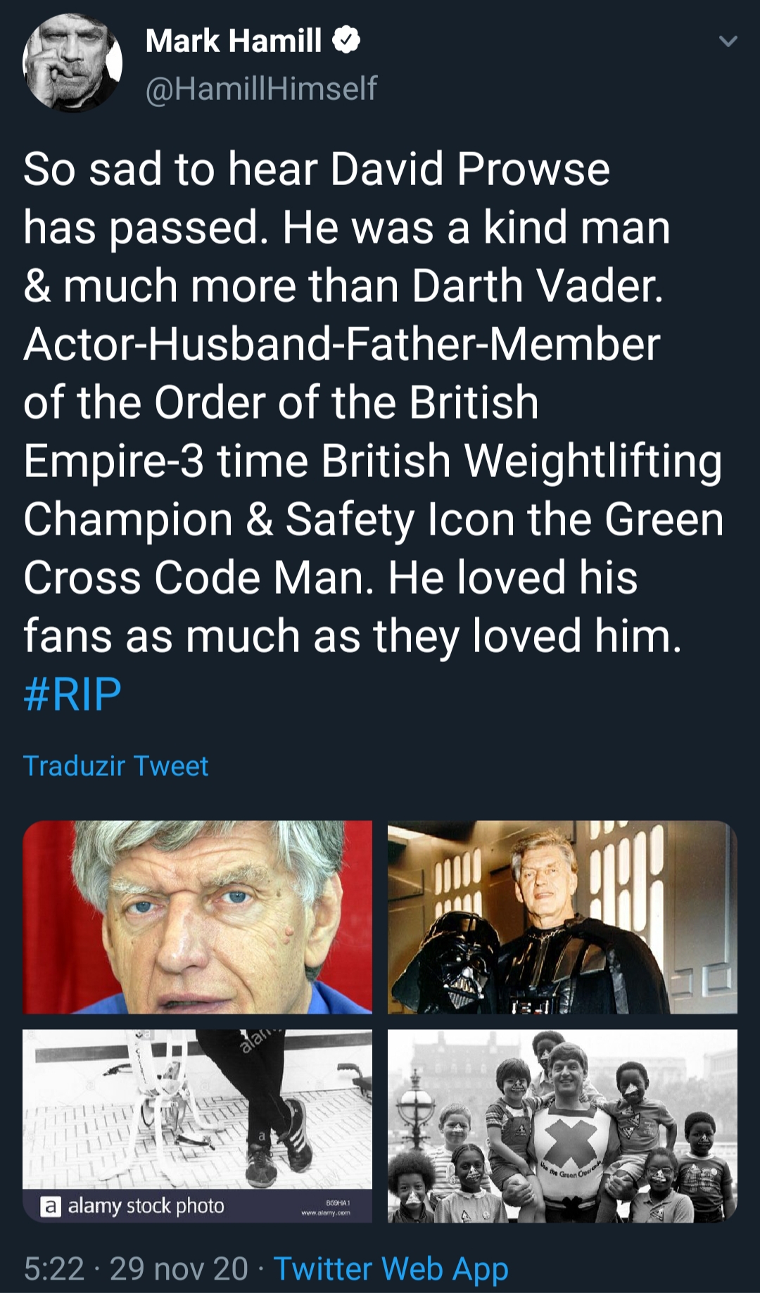 Mark Hamill faz homenagem ao ator David Prowse